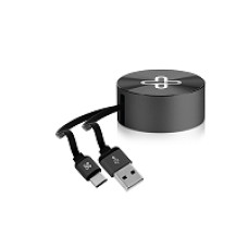 Cable Retráctil USB-C a USB-A 2.1Amp Cable Plano Negro - KlipX