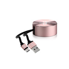 Cable retráctil USB-C a USB-A 2.1Amp cable plano rosa - KlipX