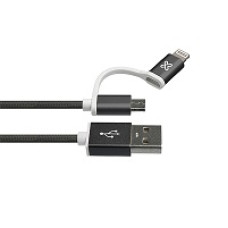 klipx cable 2en1 lightning/microUSB de 1metro negro 