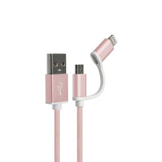 klipx cable 2en1 lightning/microUSB de 1metro rosado 